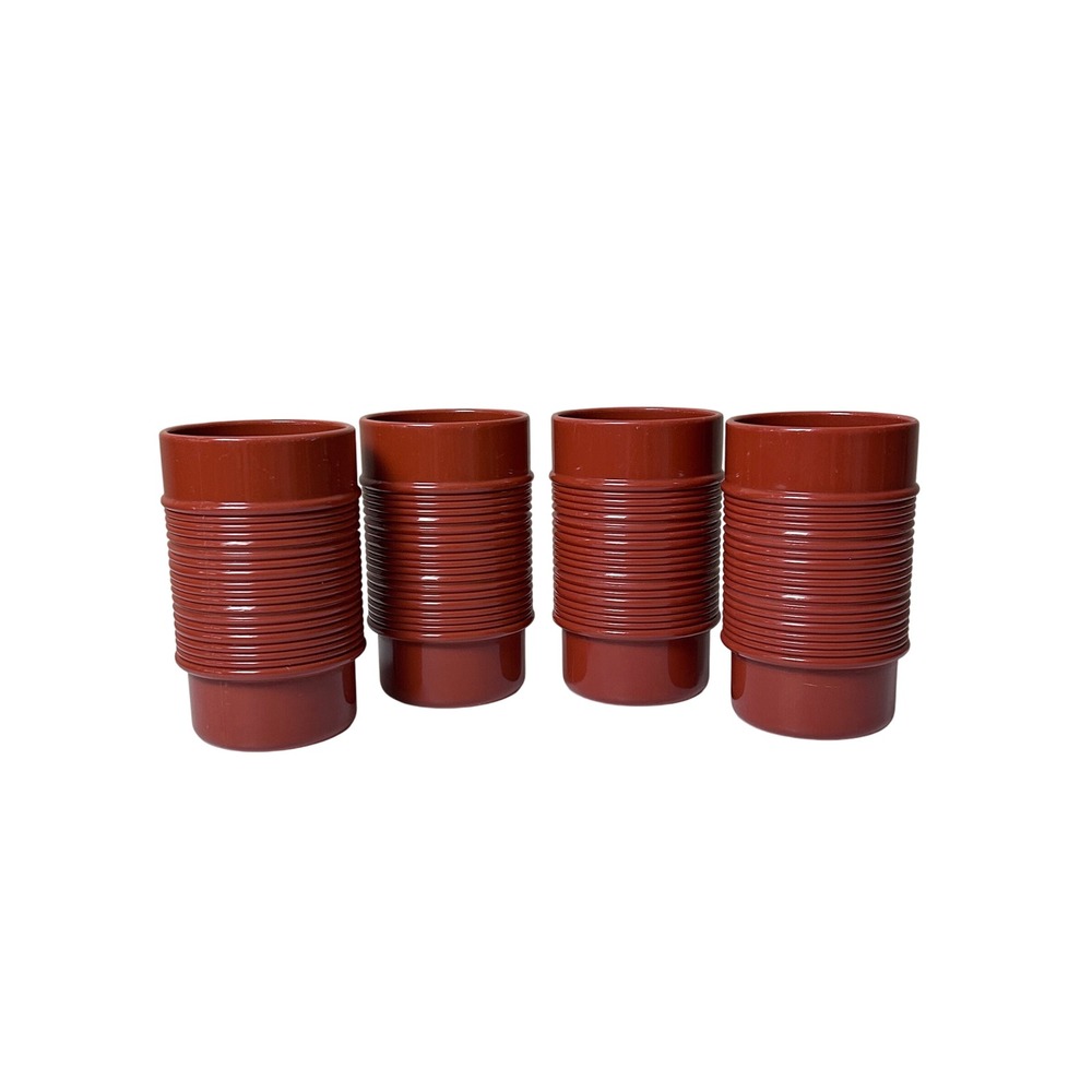 Vintage Rubbermaid Rustic‎ Red Tumblers Set of 4 Ribbed Cups 3826